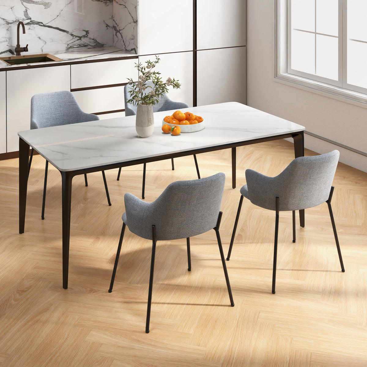 Dining Chairs Set of 2, Curved Backrest with Armrests – Gray