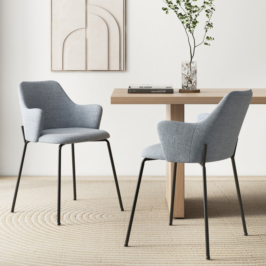 Dining Chairs Set of 2, Curved Backrest with Armrests – Gray