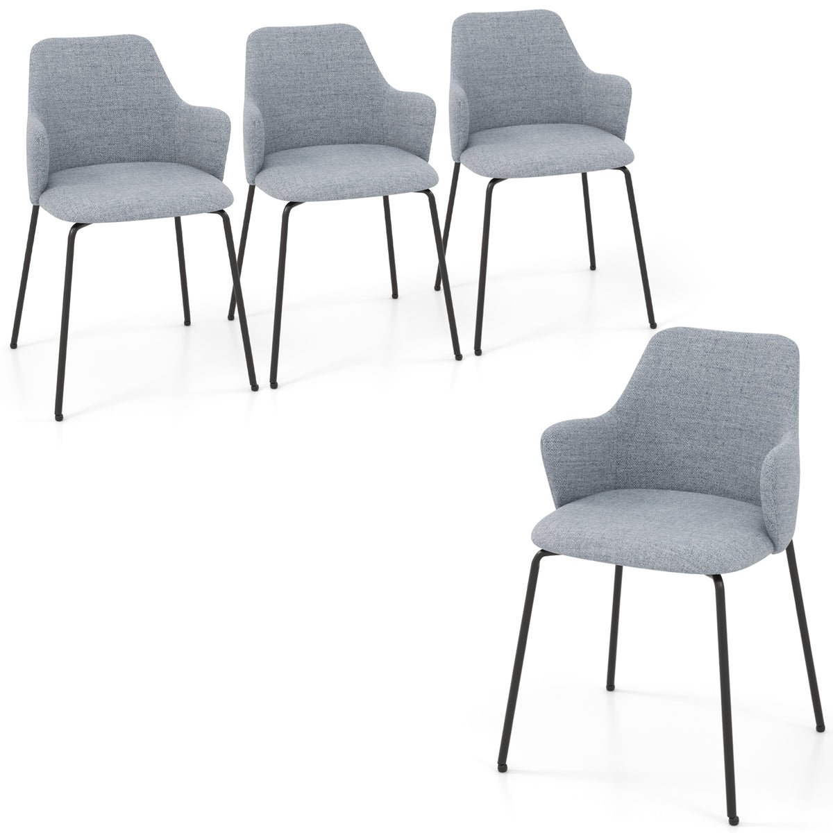 Dining Chairs Set of 2, Curved Backrest with Armrests – Gray