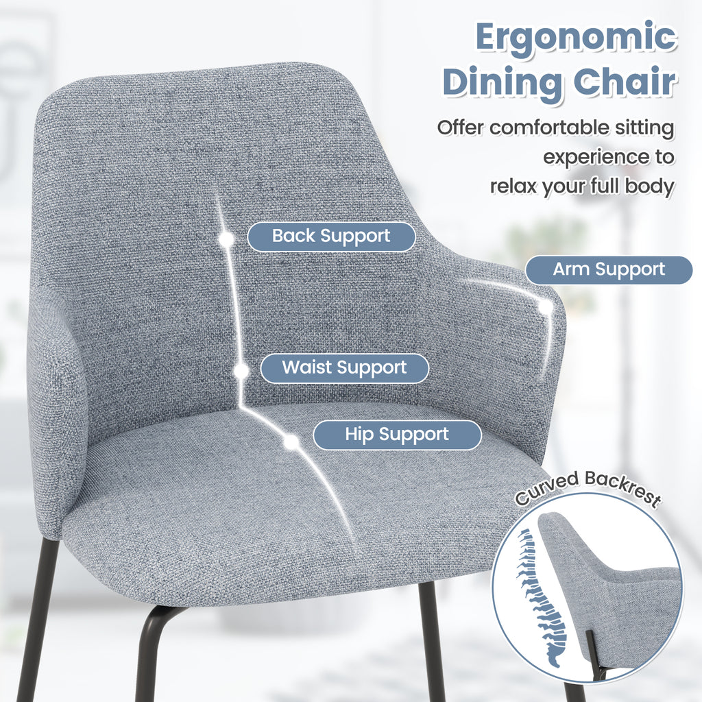 Dining Chairs Set of 2, Curved Backrest with Armrests – Gray