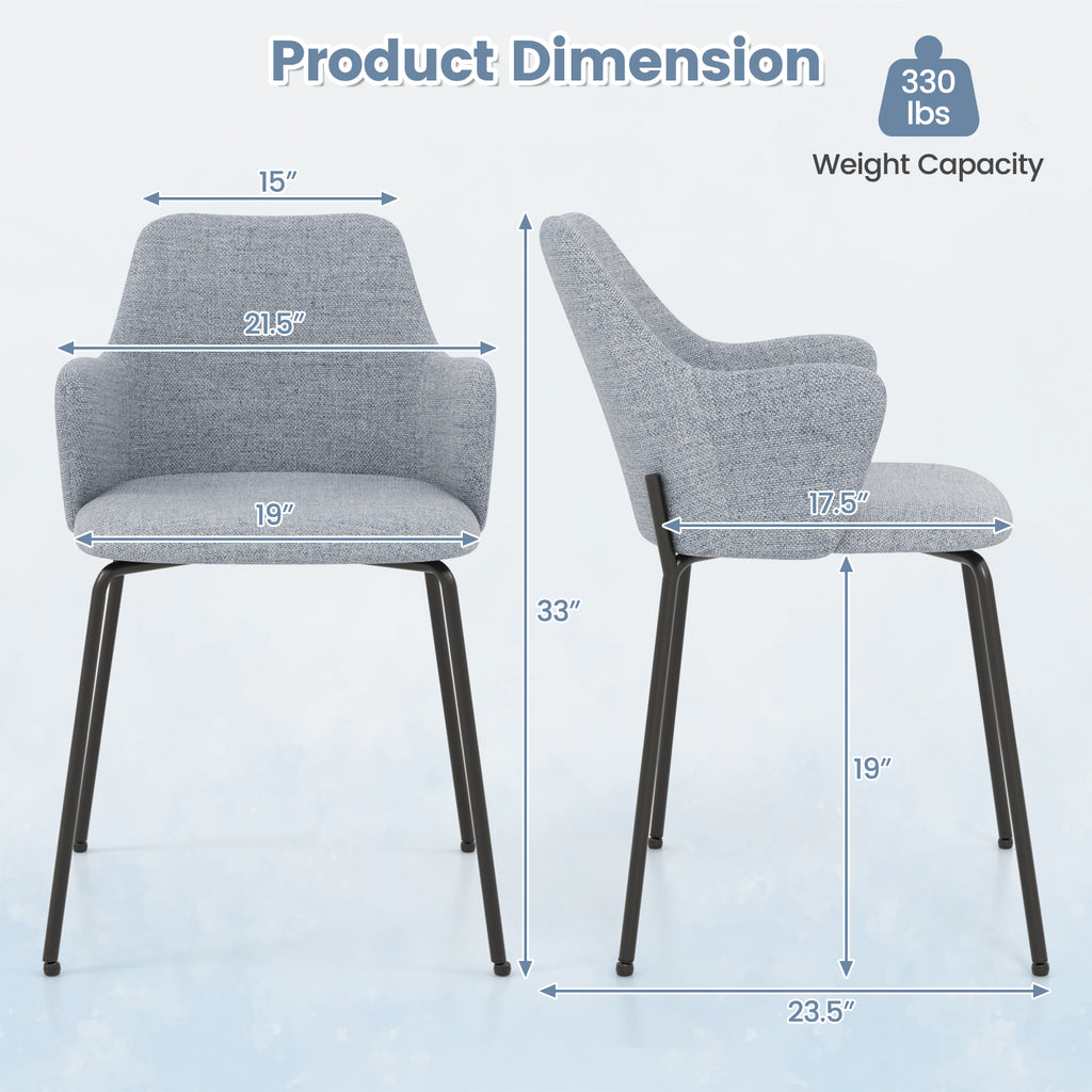 Dining Chairs Set of 2, Curved Backrest with Armrests – Gray