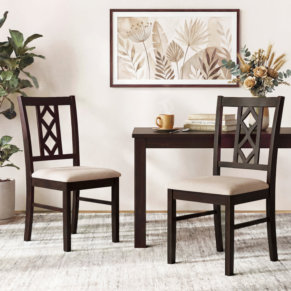 Dining Chairs Set of 2 - Rubber Wood with Hollowed Backrest, Black-Walnut