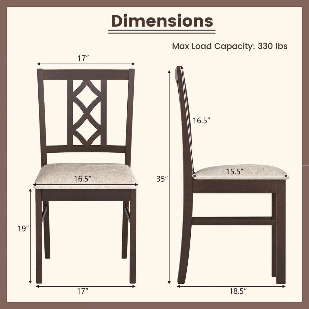 Dining Chairs Set of 2 - Rubber Wood with Hollowed Backrest, Black-Walnut