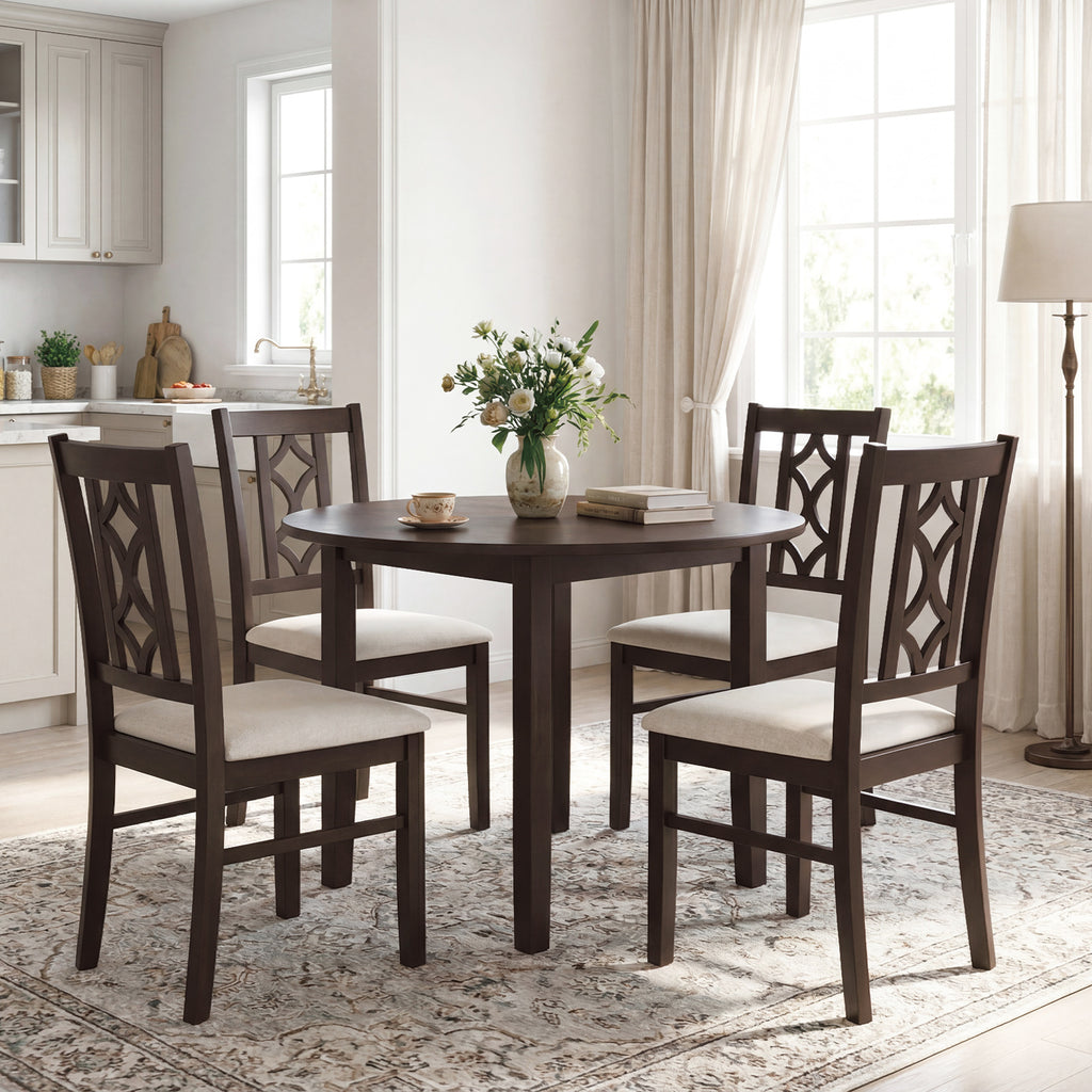Dining Chairs Set of 2 - Rubber Wood with Hollowed Backrest, Black-Walnut
