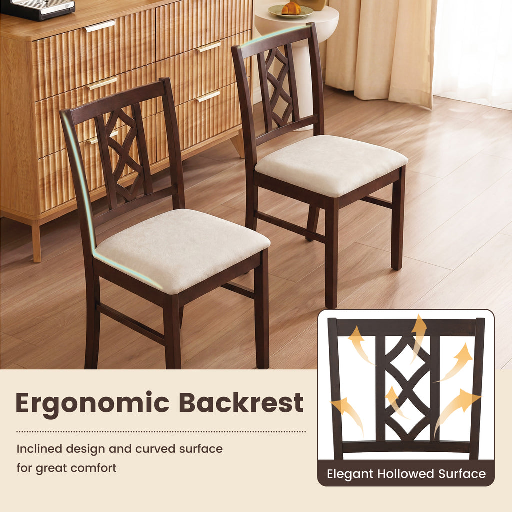Dining Chairs Set of 2 - Rubber Wood with Hollowed Backrest, Black-Walnut