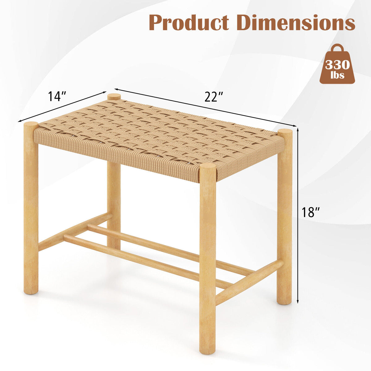 18 Inch Dining Stool Set of 2 - Natural, 22" x 14" x 18"