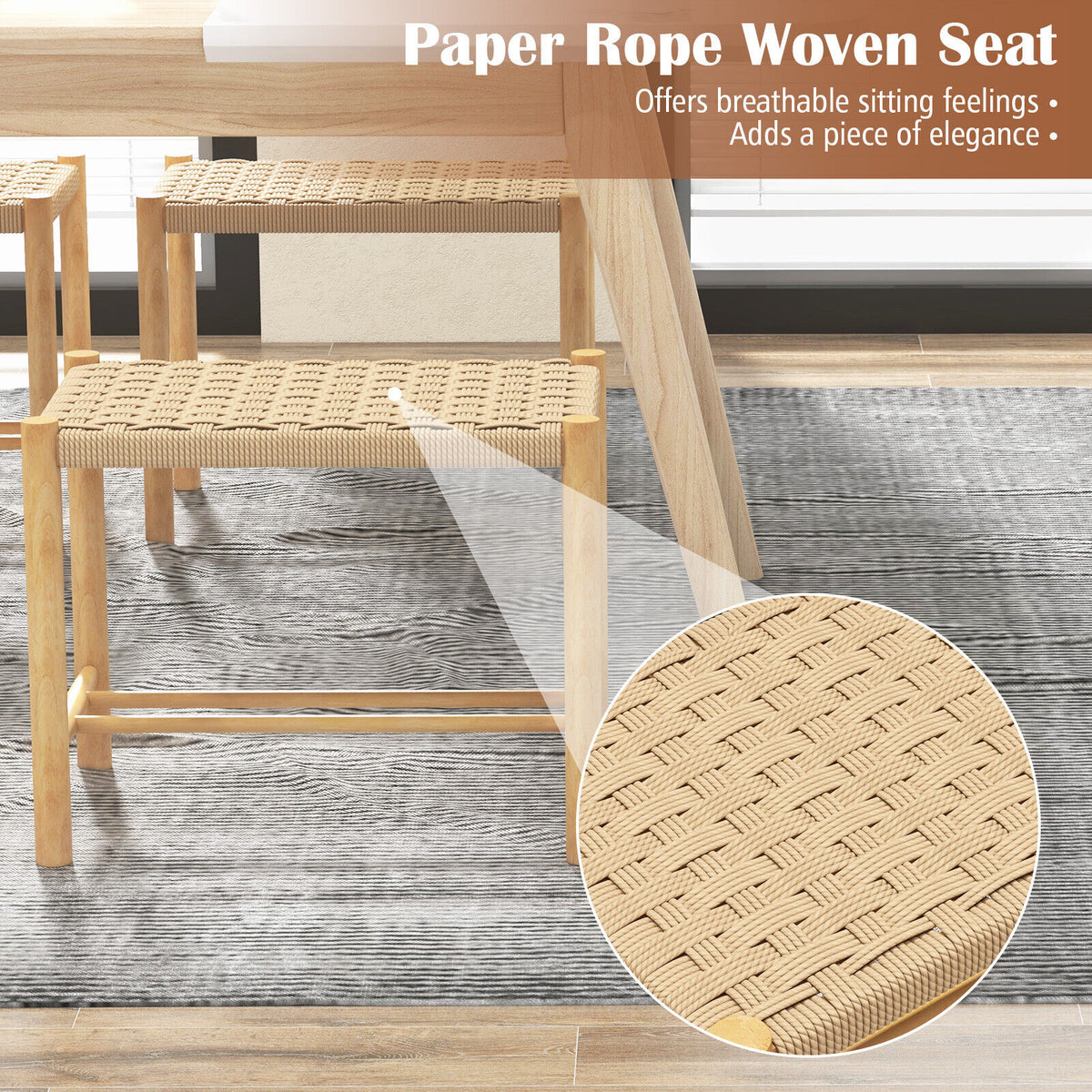 18 Inch Dining Stool Set of 2 - Natural, 22" x 14" x 18"