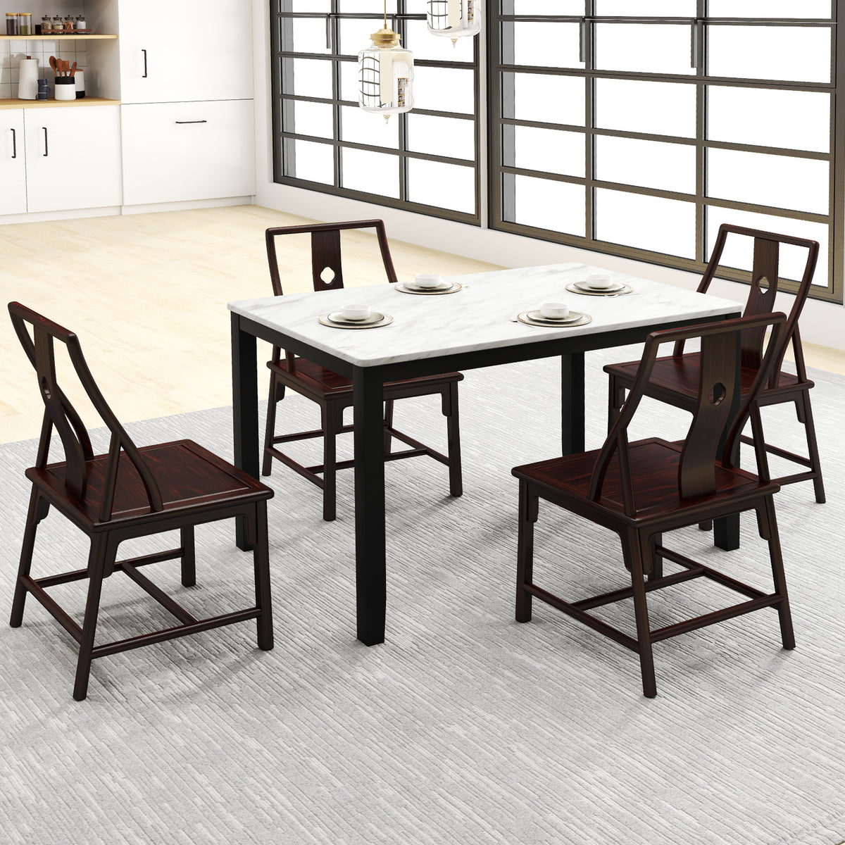 45-Inch Faux Marble Dining Table, Seats 4, Black & White