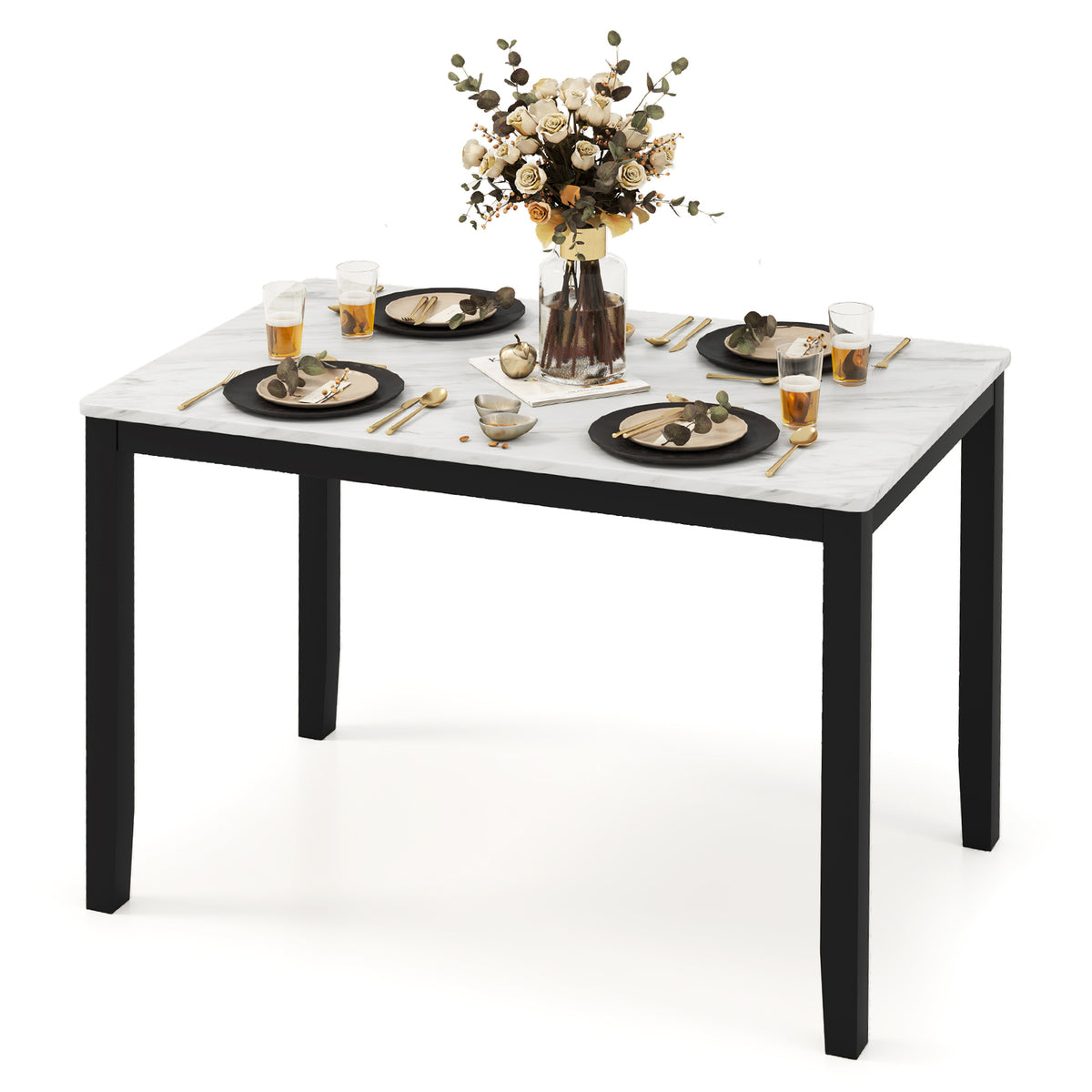 45-Inch Faux Marble Dining Table, Seats 4, Black & White