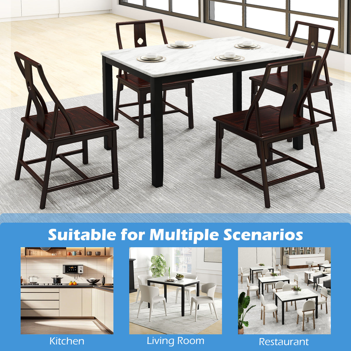 45" Mid Century Dining Table with Faux Marble Top - Black & White