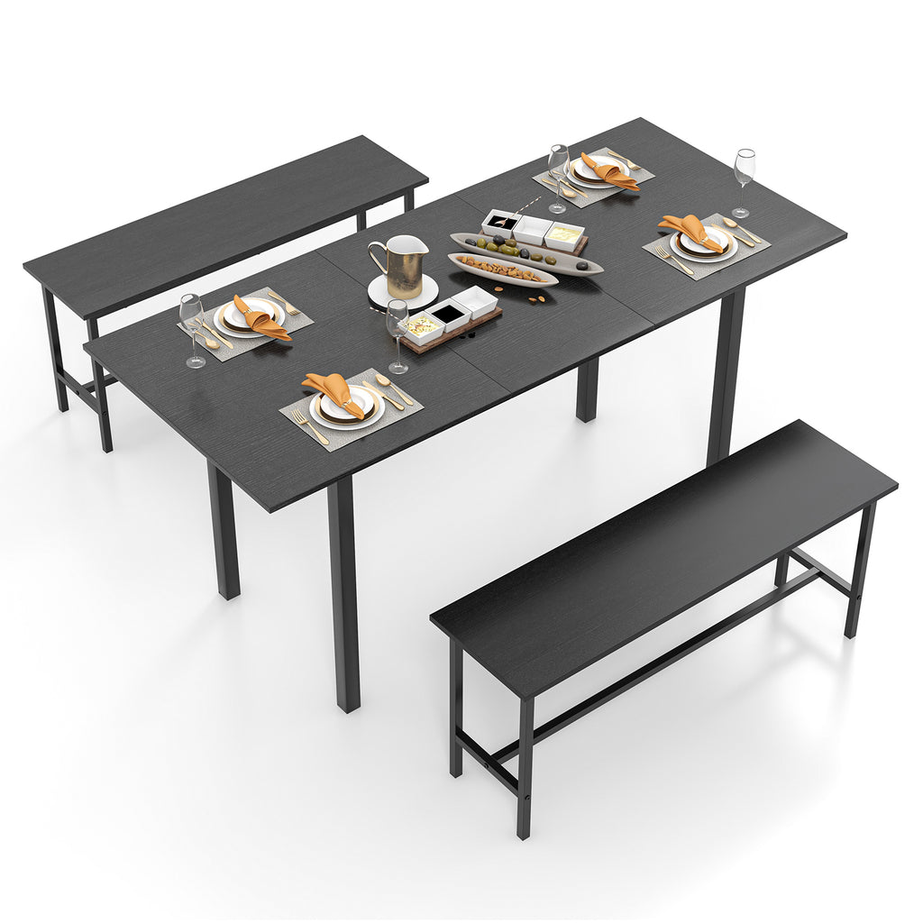 3-Piece Dining Table Set for 4-6 with Benches - Black