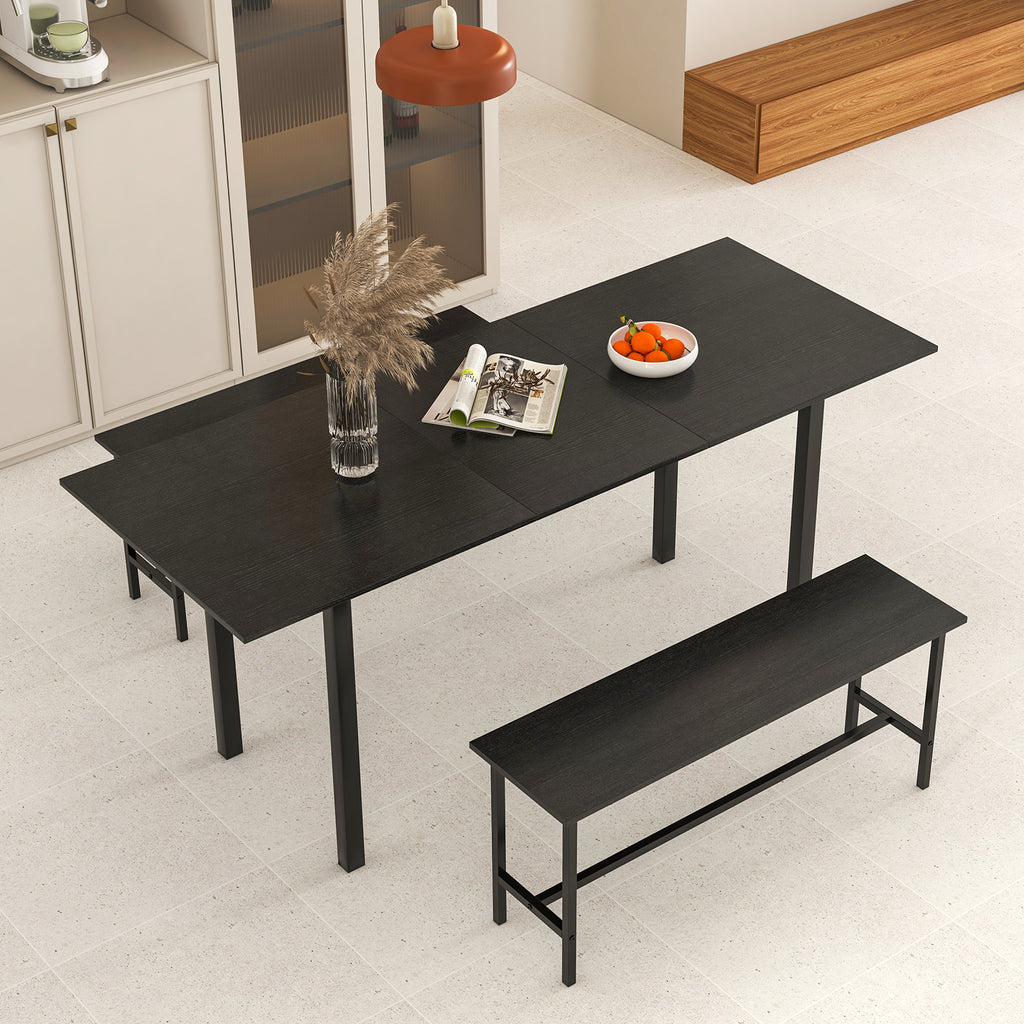 3-Piece Dining Table Set for 4-6 with Benches - Black