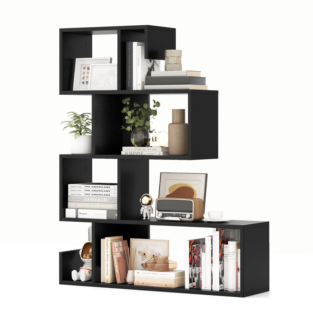 S-Shaped Bookshelf with Open Cubes, Black
