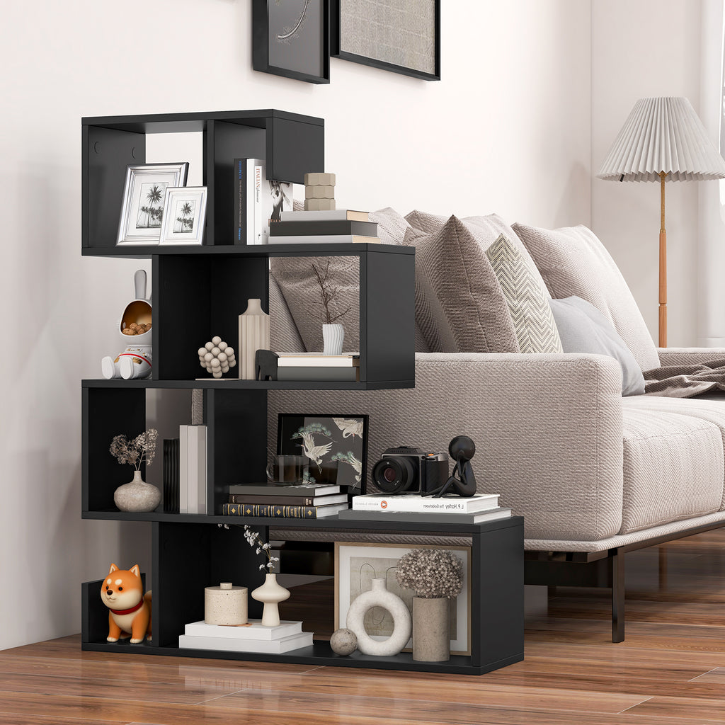 S-Shaped Bookshelf with Open Cubes - Black