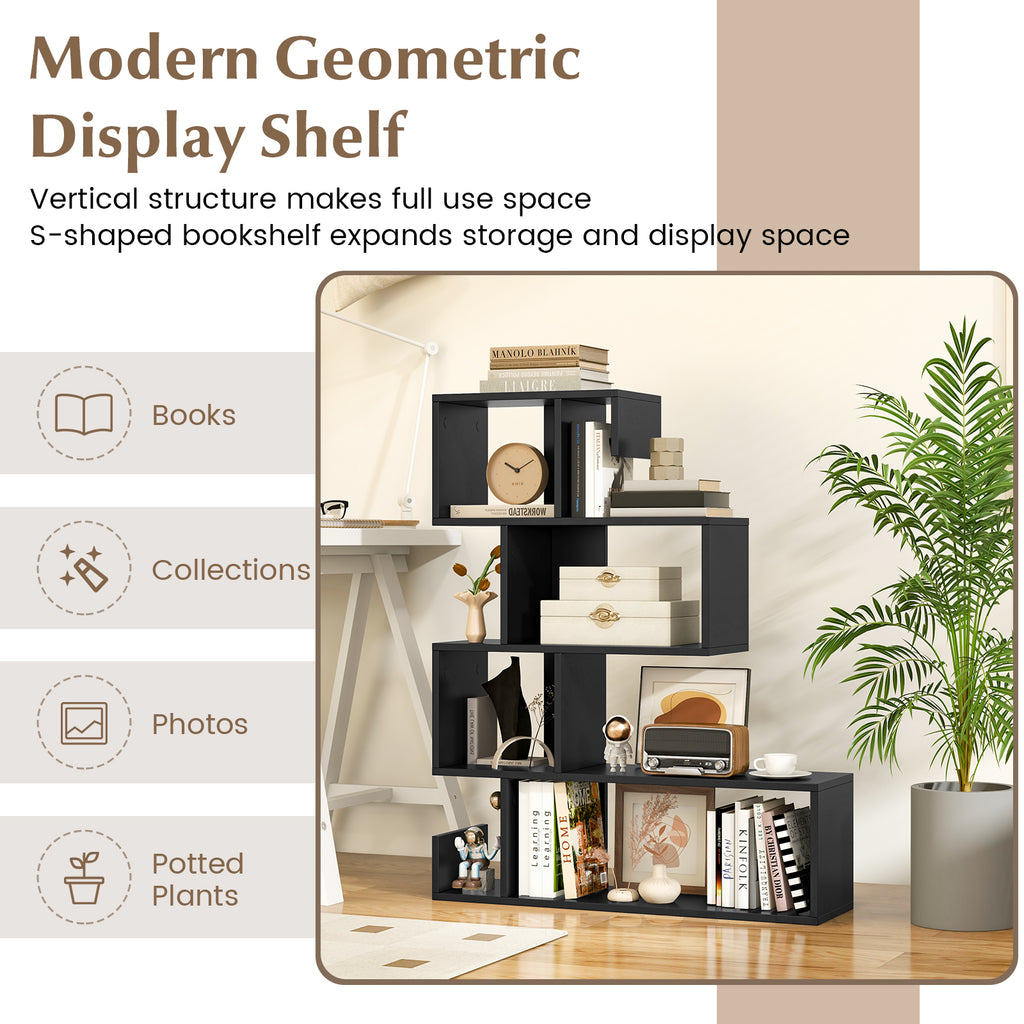 S-Shaped Bookshelf with Open Cubes, Black