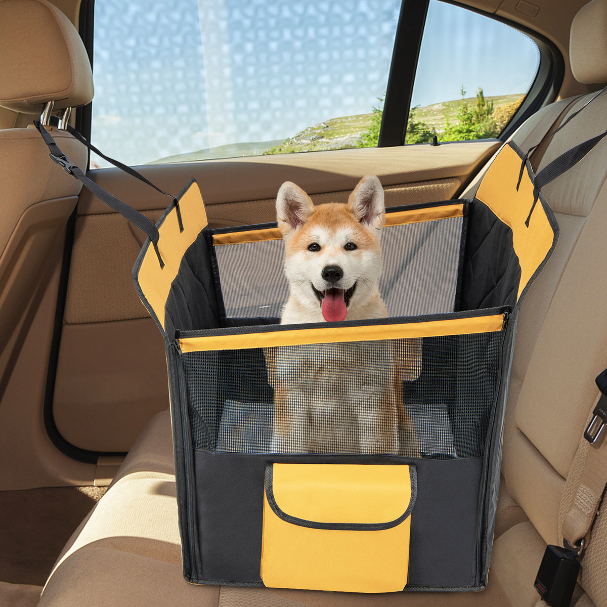 Dog Car Seat Cover for Small and Medium Dogs with Mesh Window - Black, Variation of THIS listing