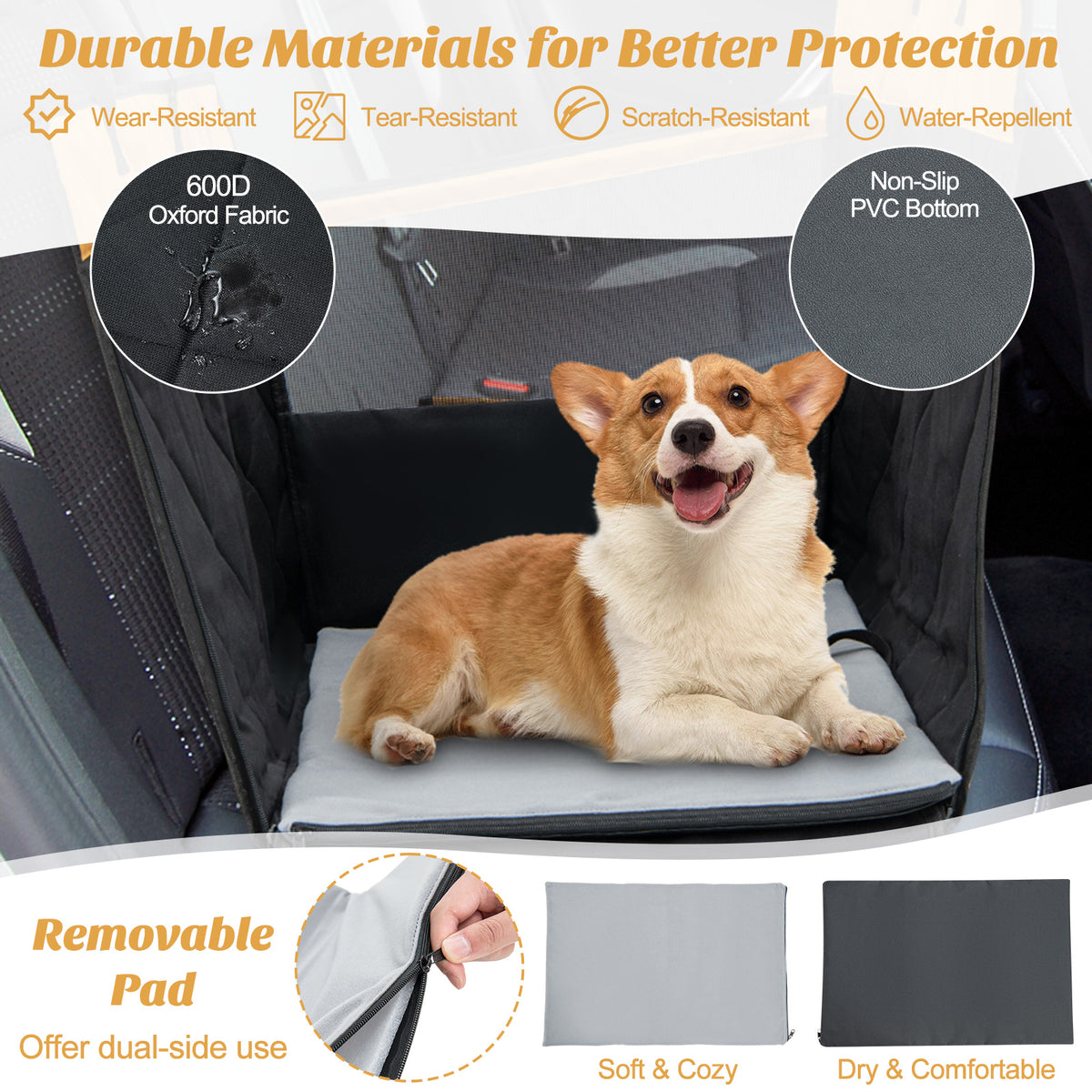 Dog Car Seat Cover for Small and Medium Dogs with Mesh Window - Black, Variation of THIS listing