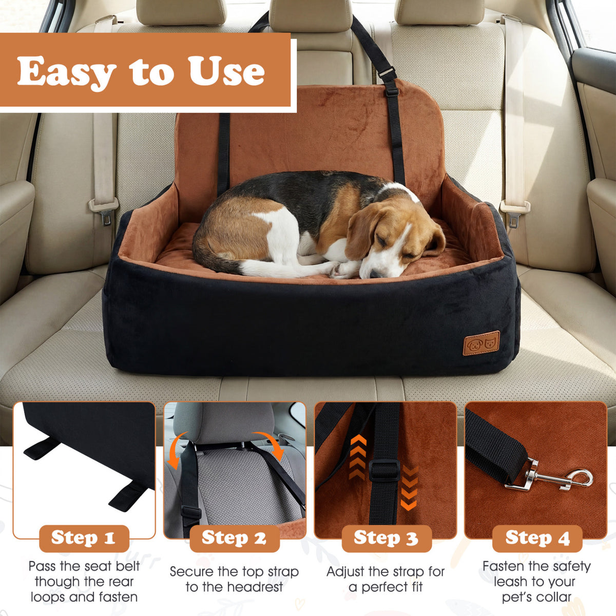 M Dog Car Seat Foam Booster for Medium & Large Dogs - Orthopedic Support & Safety