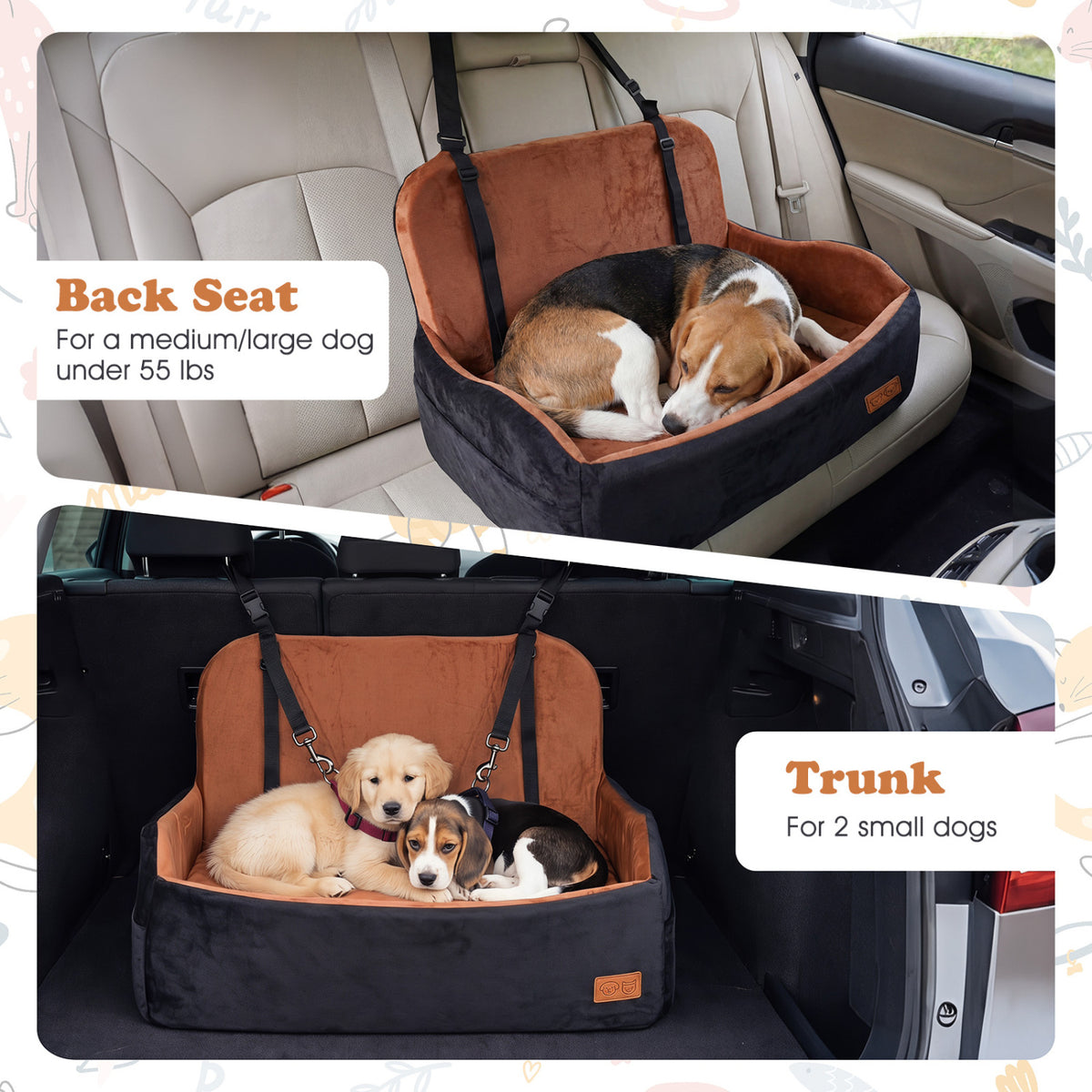 M Dog Car Seat Foam Booster for Medium & Large Dogs - Orthopedic Support & Safety
