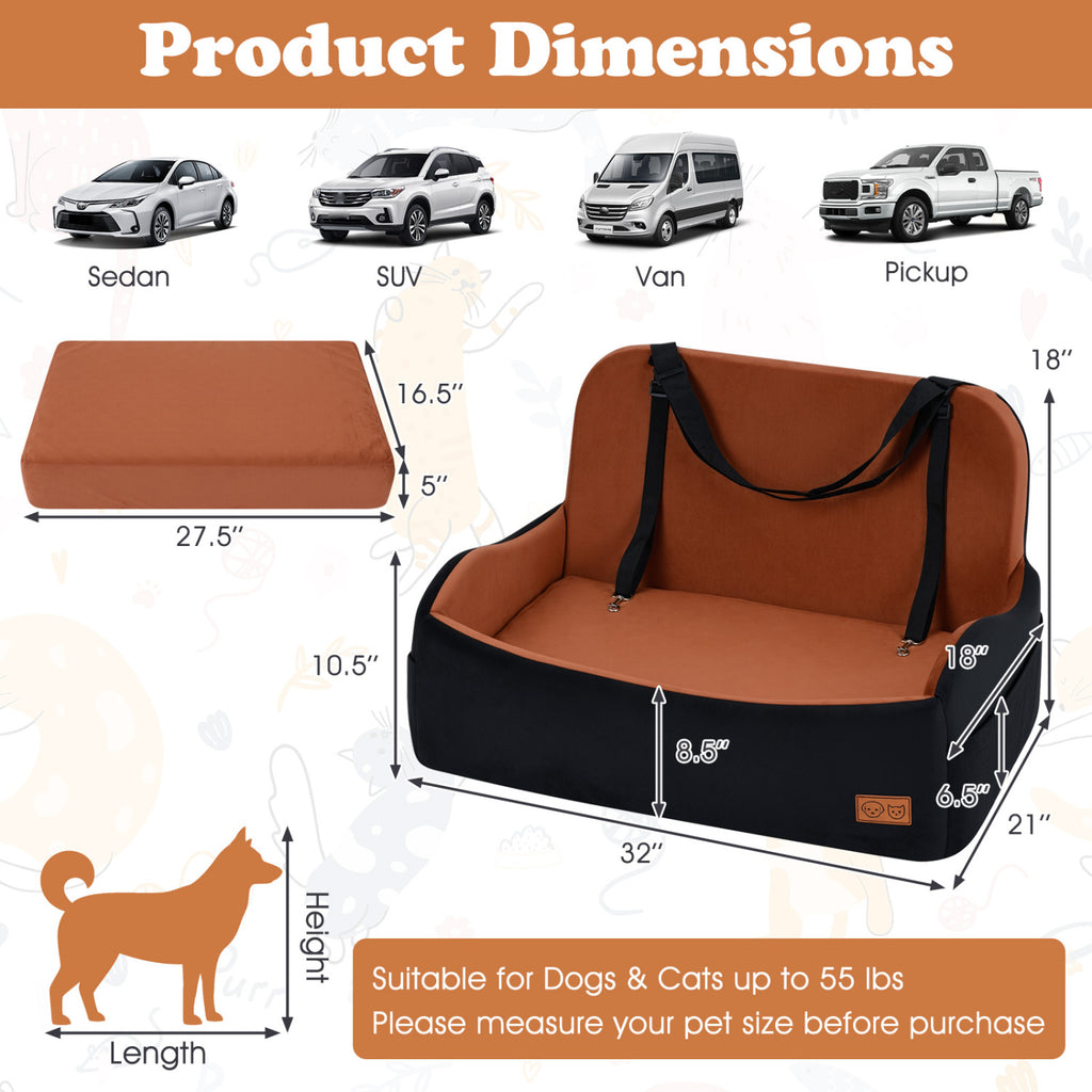 M Dog Car Seat Foam Booster for Medium & Large Dogs - Orthopedic Support & Safety