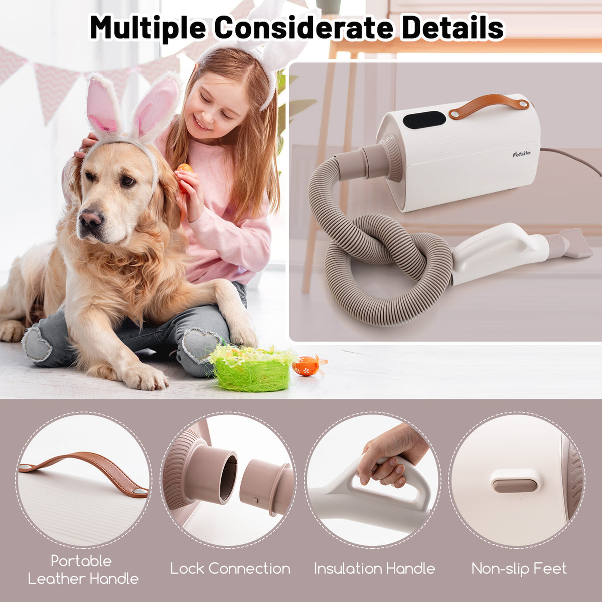 Dog Cat Hair Blower with Negative Ion Function and Adjustable Temperature - Variation of THIS listing