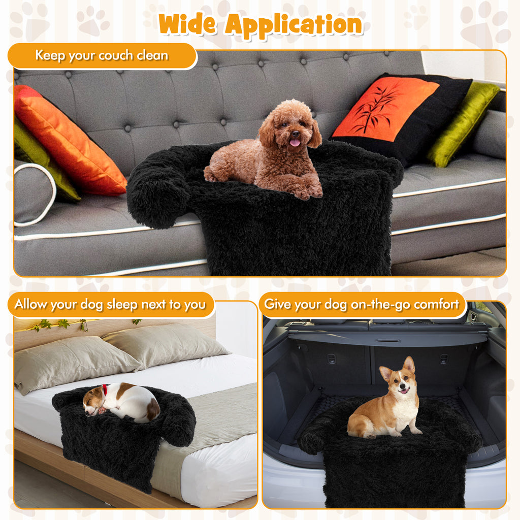 3 Sizes Black Plush Calming Dog Couch Bed with Anti-Slip Bottom - Small