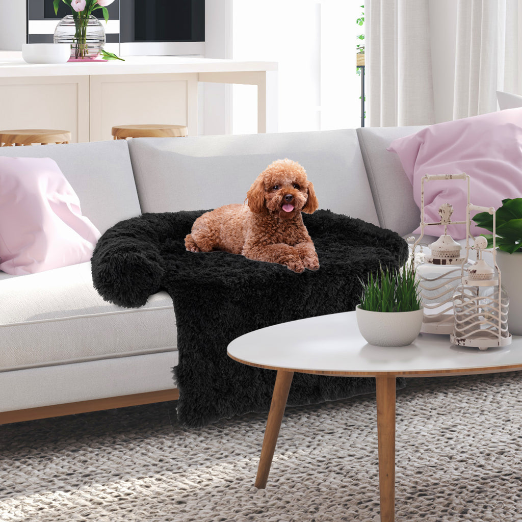3 Sizes Black Plush Calming Dog Couch Bed with Anti-Slip Bottom - Small