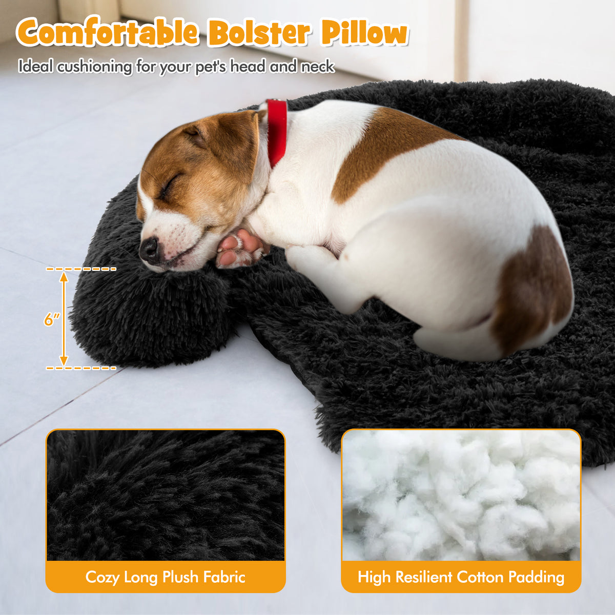 3 Sizes Black Plush Calming Dog Couch Bed with Anti-Slip Bottom - Small