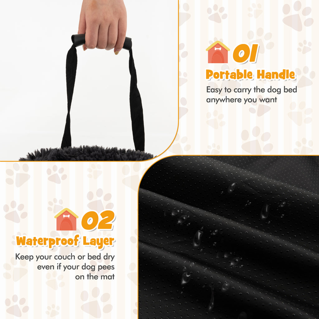 3 Sizes Black Plush Calming Dog Couch Bed with Anti-Slip Bottom - Small