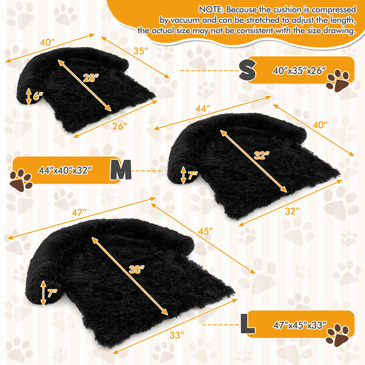 3 Sizes Black Plush Calming Dog Couch Bed with Anti-Slip Bottom - Small