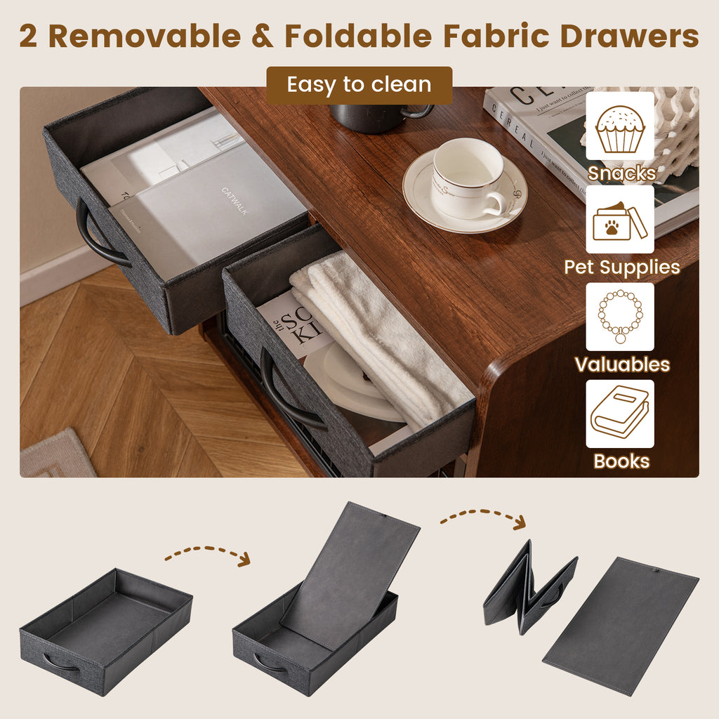 Dog Crate Furniture End Table with 2 Removable Fabric Drawers - Indoor Pet Cage