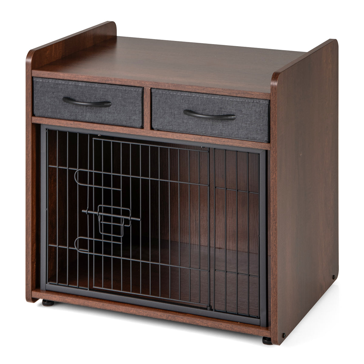 Dog Crate Furniture End Table with 2 Removable Fabric Drawers - Indoor Pet Cage