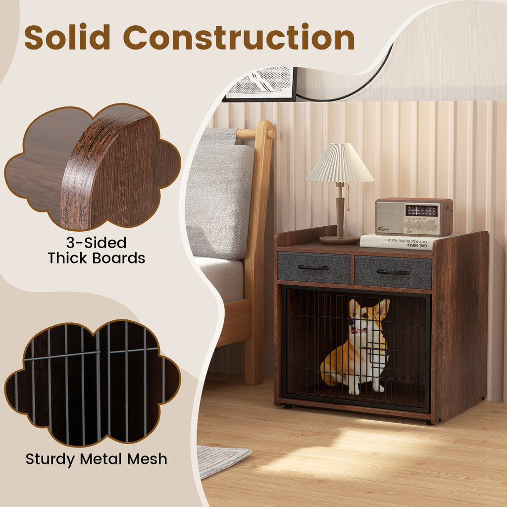 Dog Crate Furniture End Table with 2 Removable Fabric Drawers - Indoor Pet Cage