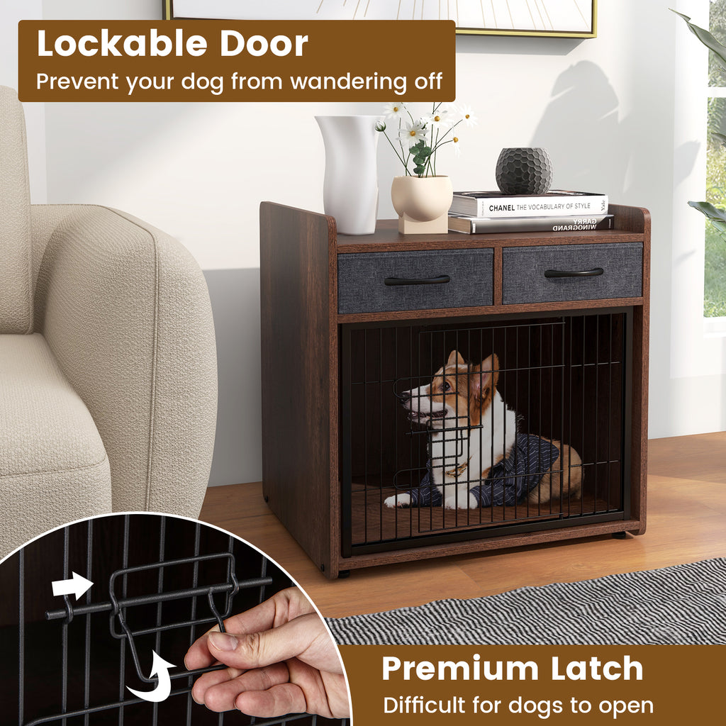 Dog Crate Furniture End Table with 2 Removable Fabric Drawers - Indoor Pet Cage