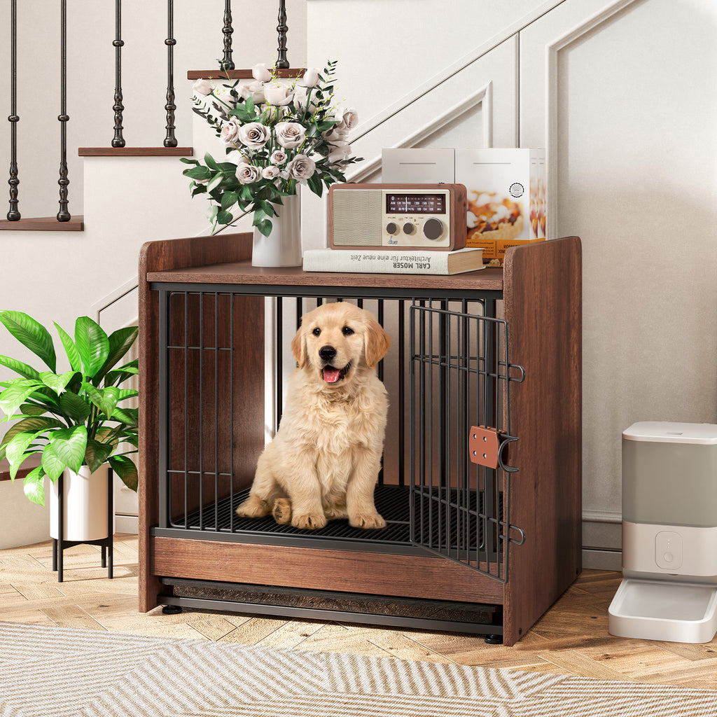 Dog Crate Indoor Cage with Removable Tray & 2 Mesh Doors - Rustic Style