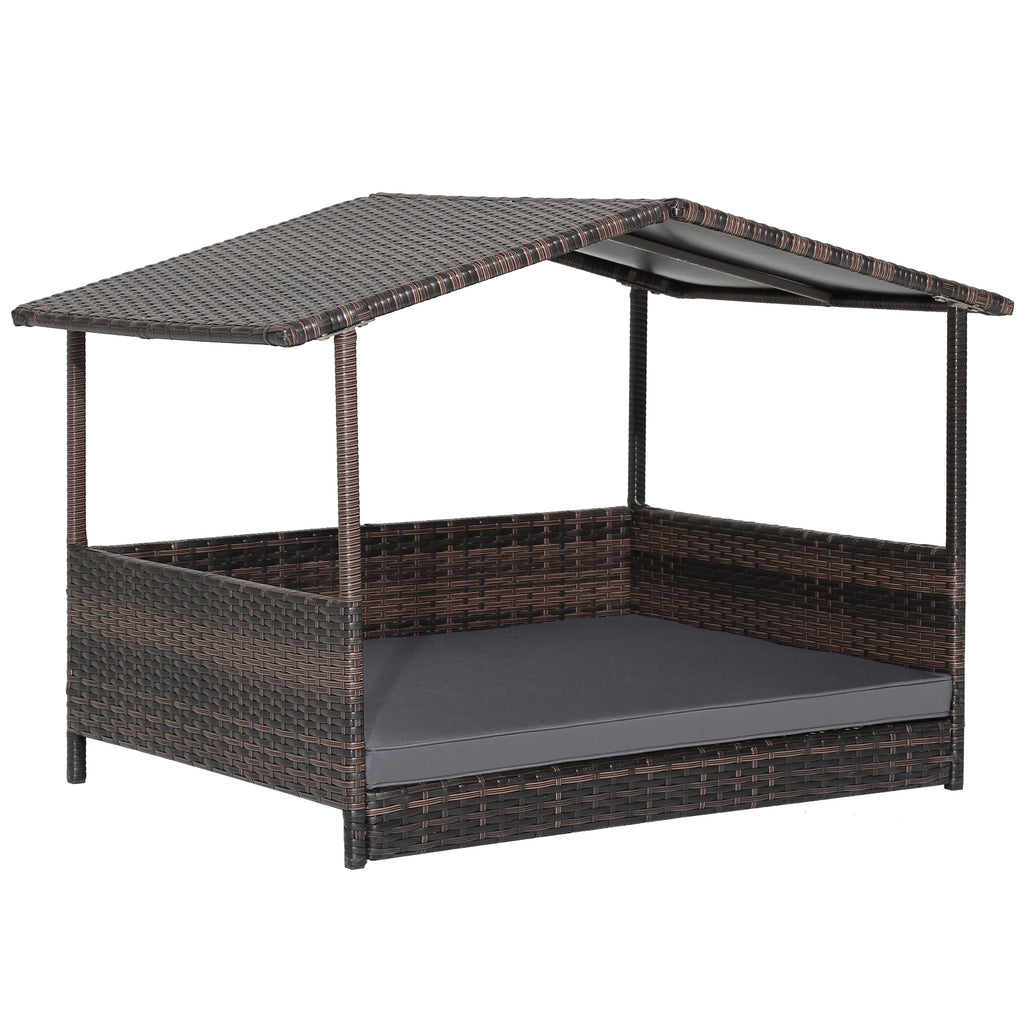 Gray Outdoor Wicker Dog House with Weatherproof Roof - Suitable for All Sizes