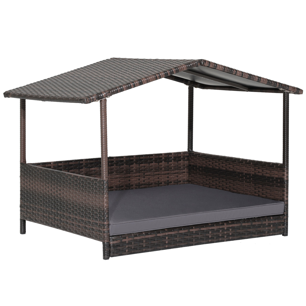 Gray Outdoor Wicker Dog House with Weatherproof Roof - Suitable for All Sizes