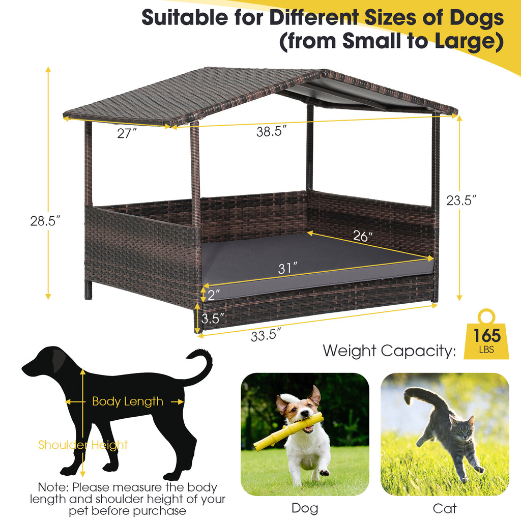 Gray Outdoor Wicker Dog House with Weatherproof Roof - Suitable for All Sizes