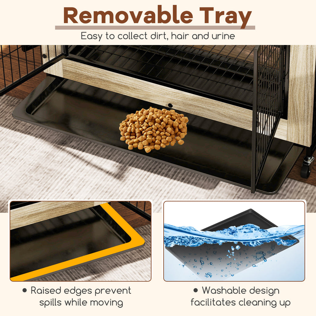 Double Front & Side Door Dog Kennel with Flip-Up Top Removable Tray - Gray
