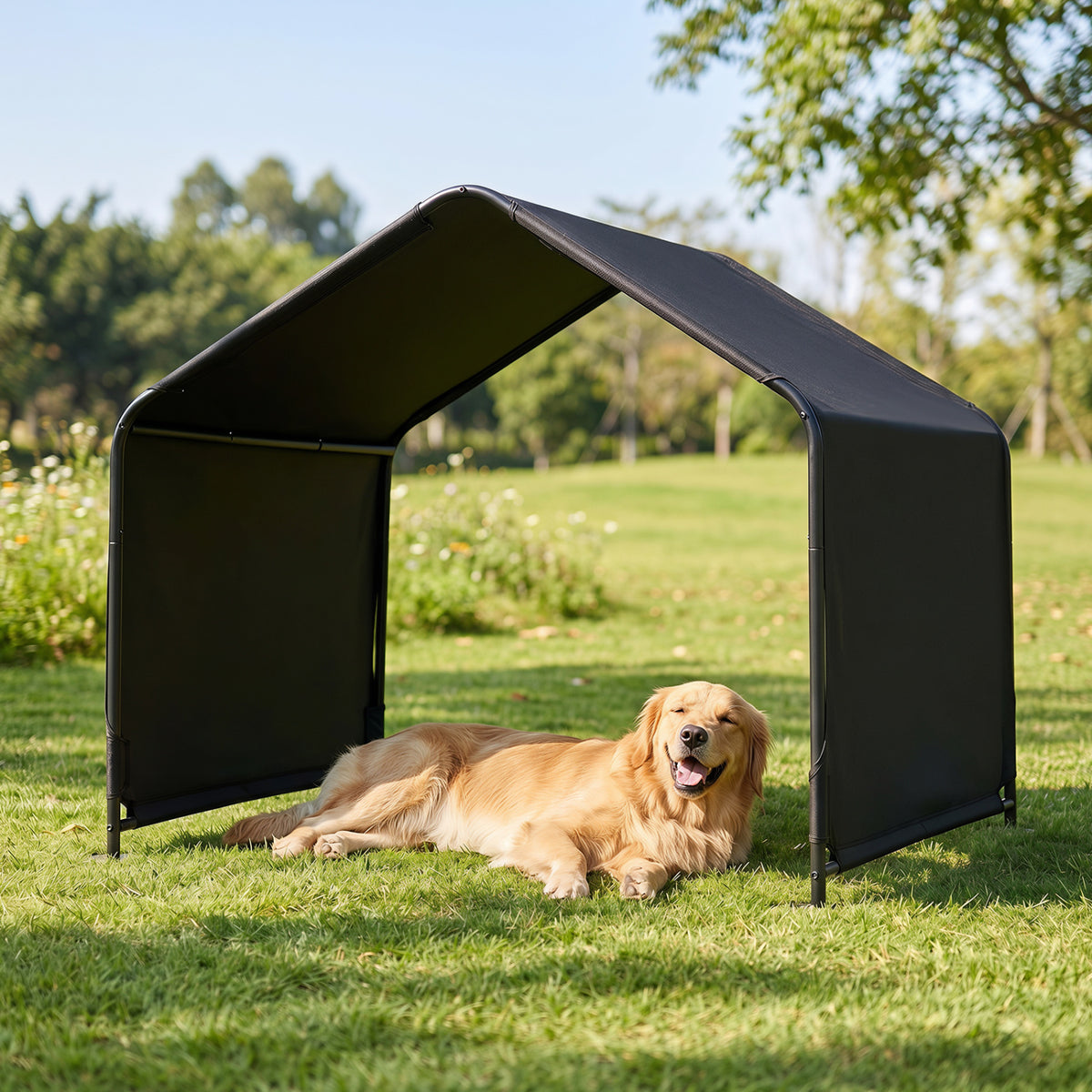 Dog Shade Shelter with Waterproof Roof - Gray, Large Medium Small Breeds