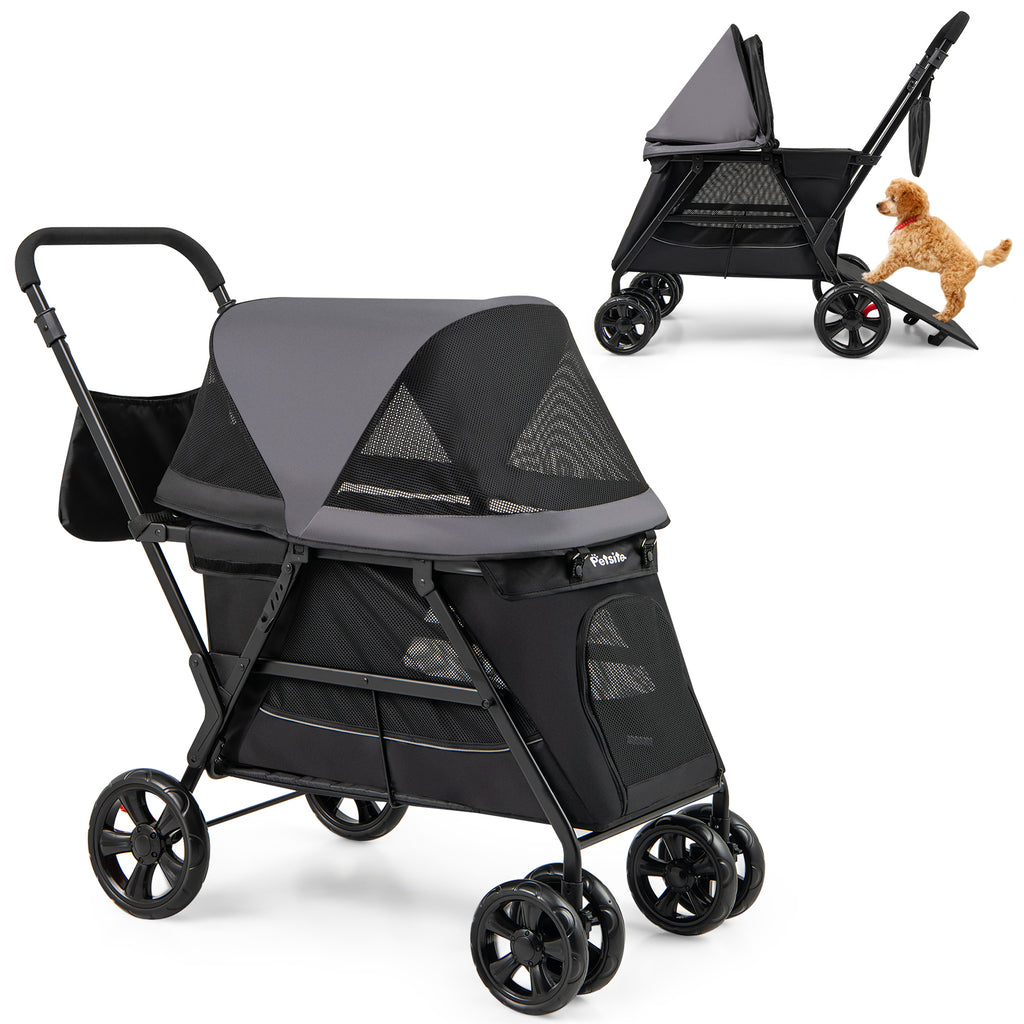Dog Stroller for Medium Small Senior Elderly Dogs with Dual Entry - Black