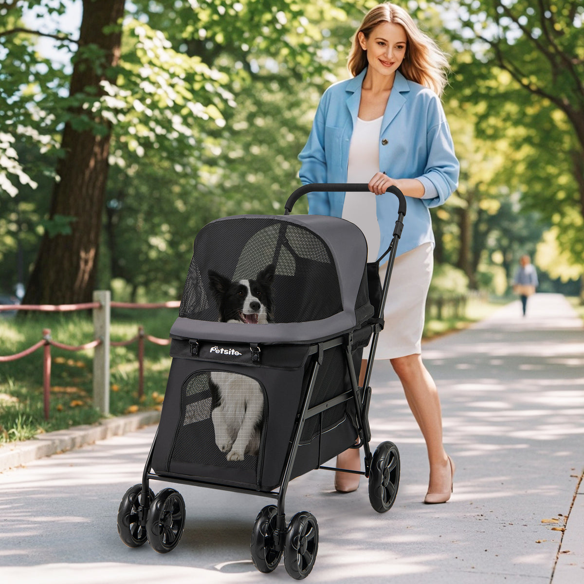 Dog Stroller for Medium Small Senior Elderly Dogs with Dual Entry - Black