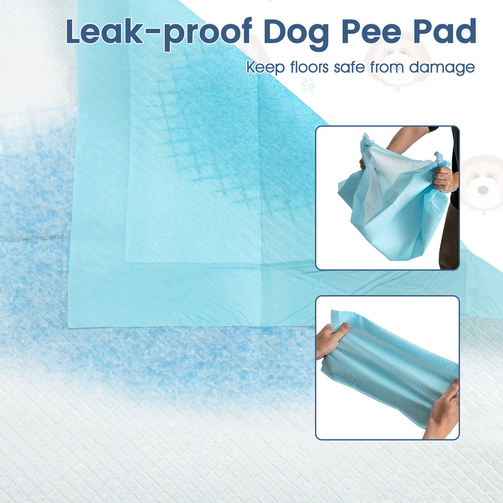 Dog and Puppy Pee Pads 24x17 Inches, 300 Count, Blue - Leakproof Potty Training Sheets with 5-Layer Absorption
