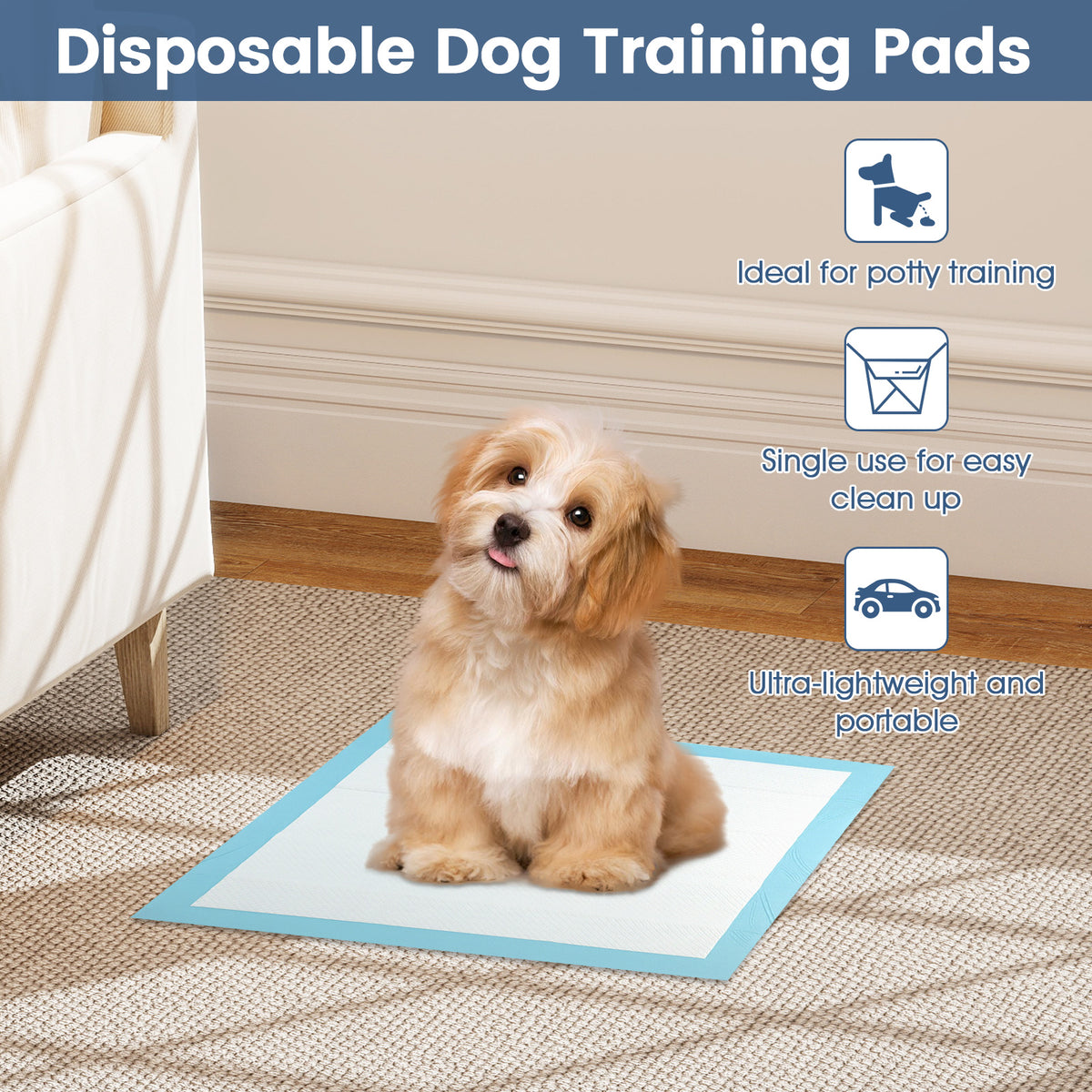 Dog and Puppy Pee Pads 18x13 Inches - Blue, 300 Count, Leakproof Potty Training