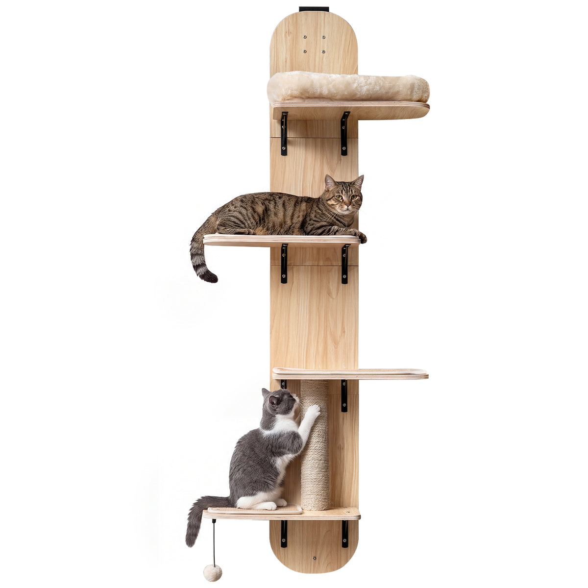 Door Hanging Cat Climber with Plush Bed - Beige, 4-Level Adjustable Cat Tree