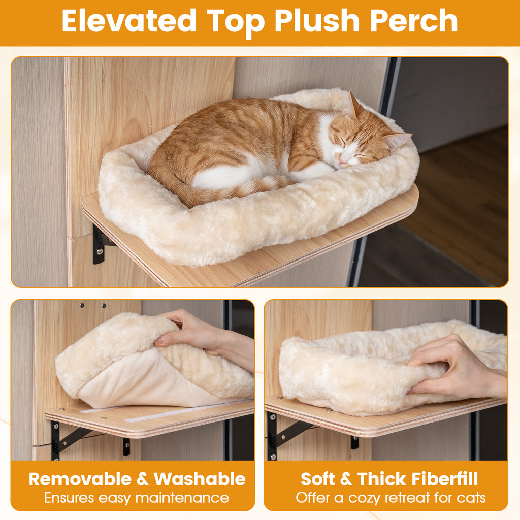 Door Hanging Cat Climber with Plush Bed - Beige, 4-Level Adjustable Cat Tree