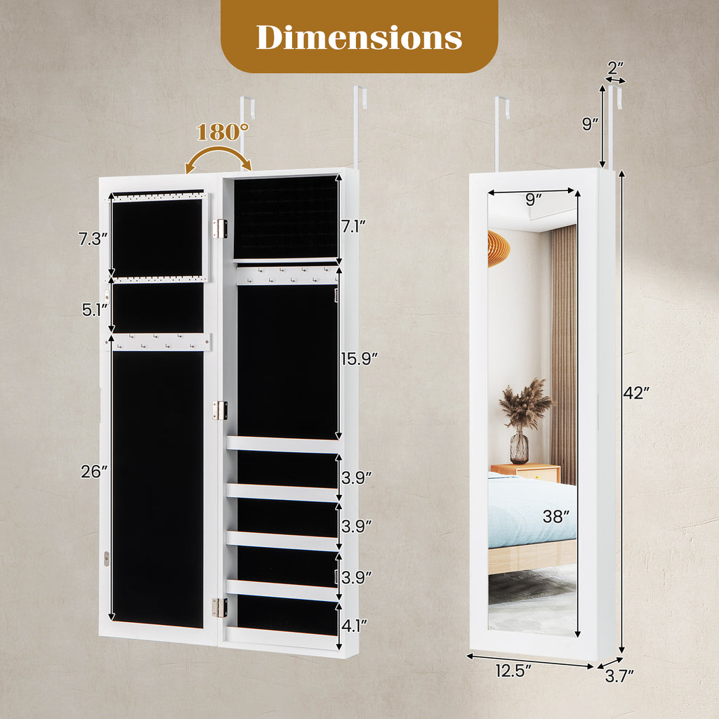 Jewelry Armoire Cabinet with Full-Length Mirror – Wall/Door Mount
