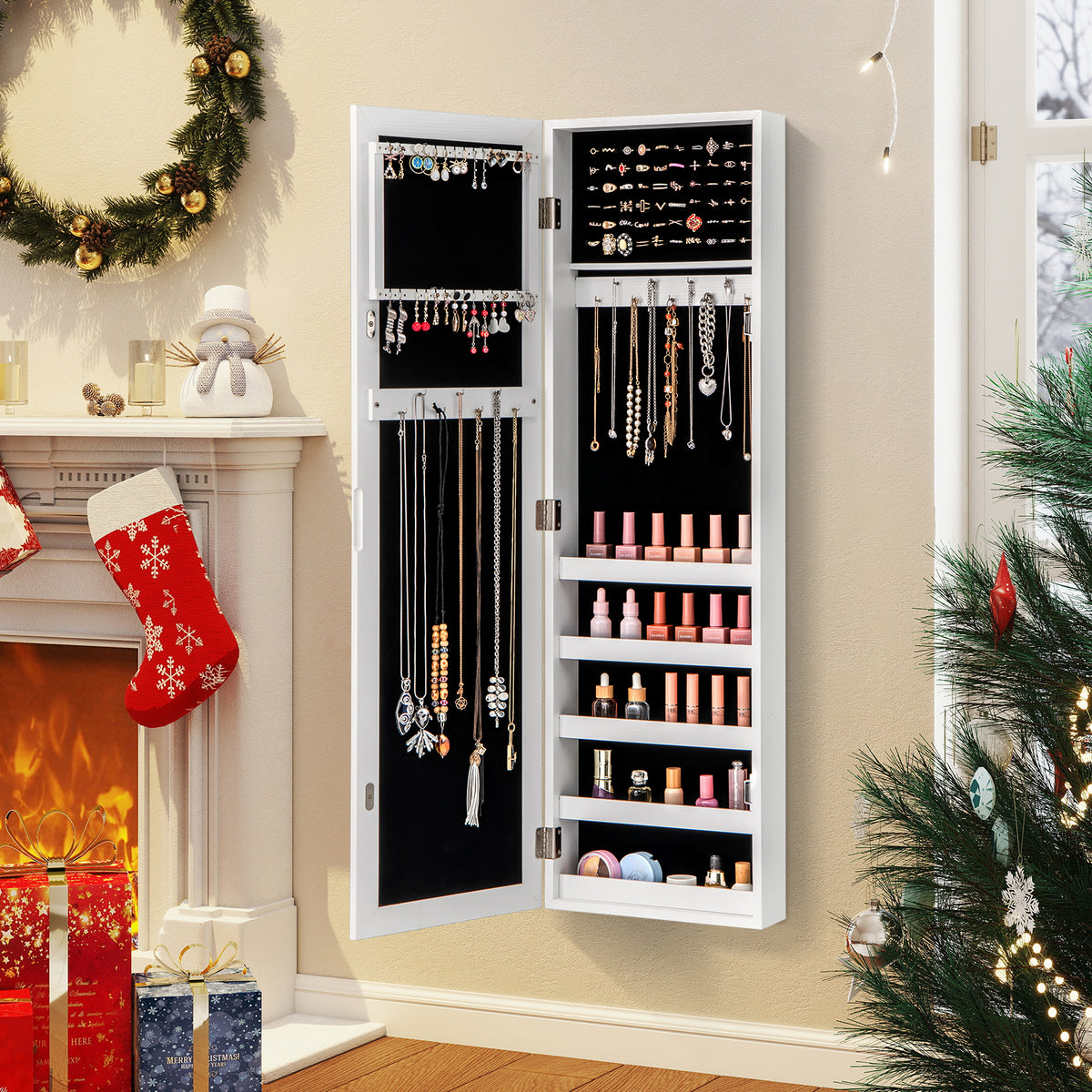 Jewelry Armoire Cabinet with Full-Length Mirror – Wall/Door Mount
