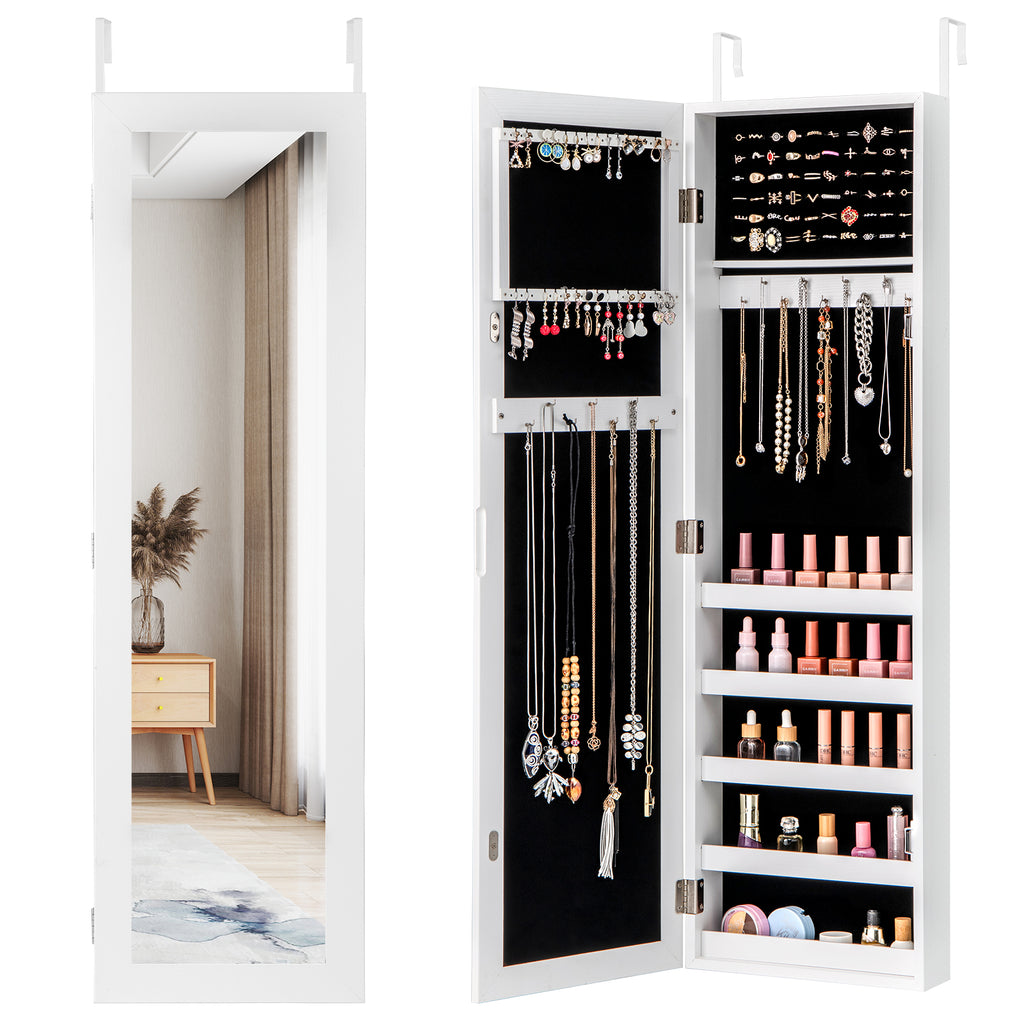 Jewelry Armoire Cabinet with Full-Length Mirror – Wall/Door Mount