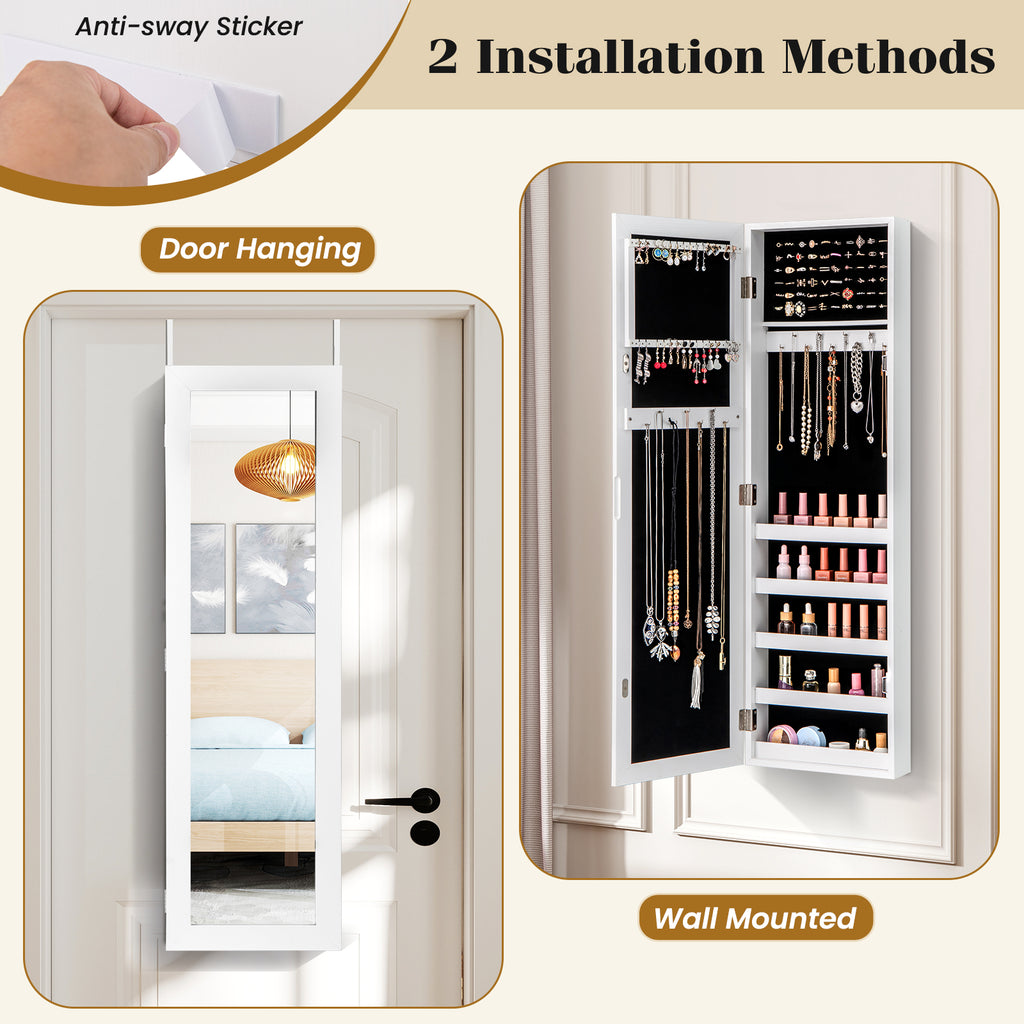 Jewelry Armoire Cabinet with Full-Length Mirror – Wall/Door Mount